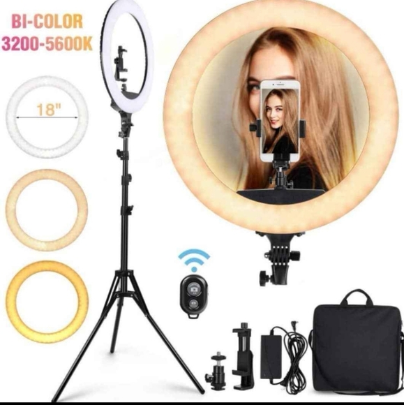 18" Ring Light with Floor Tripod, Phone and Camera - Picture 3 of 4